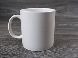 A picture of the blank mug we'll be using for the project- it's plain and white