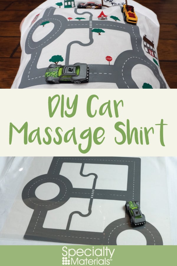A pinable image for Pinterest for our DIY Car Massage Shirt blog post
