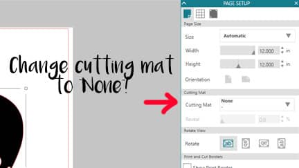 Setting up no cutting mat in Silhouette Studio