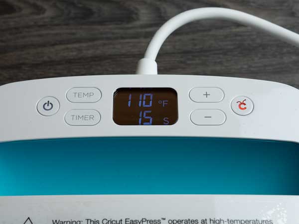 A closeup of an EasyPress that is heating up