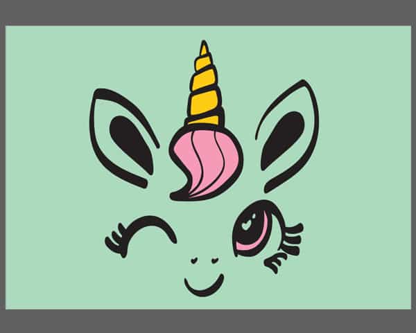 An image showing the unicorn face cut file on a computer, ready to be cut.