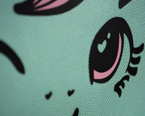 A close up of the unicorn face showing the texture- after a good press the texture of the material should show in the ThermoFlex Turbo.