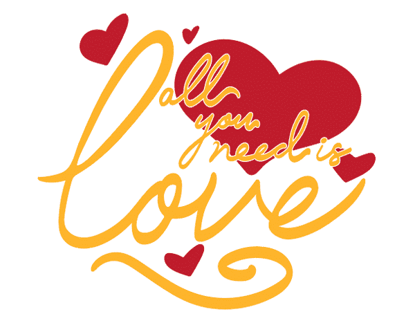 The free cut file available for this blog post- it reads "All you need is love"