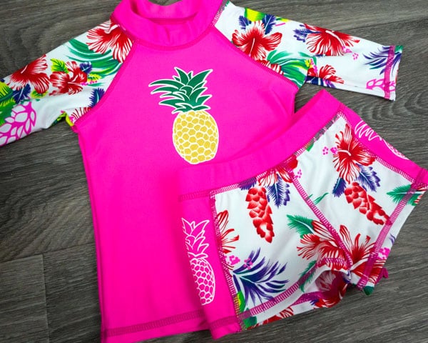 The finished project- the swimwear decorated with ThermoFlex® Turbo and PearlFlex