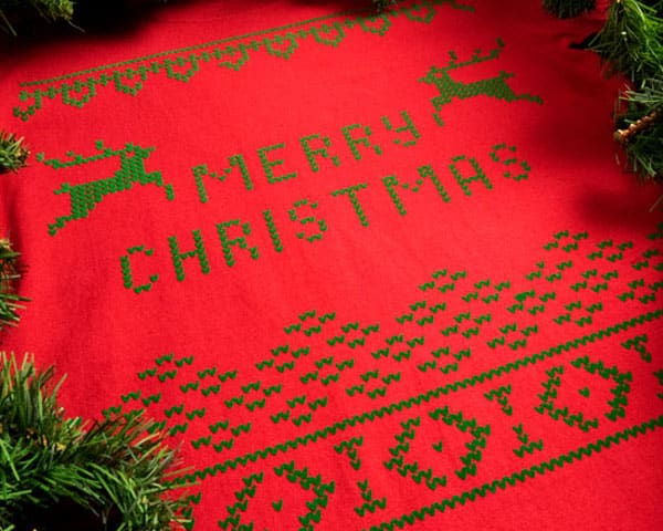 A shirt that was designed to look like a sweater using DecoFlock Premium Plus.
