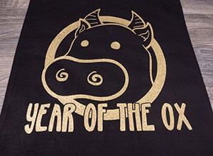 The available cut file showing an ox with the words "Year of the Ox"